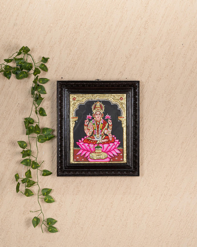 Tanjore Painting - Lakshmi on Lotus - Semi Embossed - 12x10 inch - WL5238