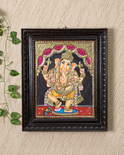 Tanjore Painting - Standing Ganesha - Flat (Gold foil) - 15x12 inch - WL5240
