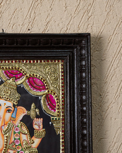 Tanjore Painting - Standing Ganesha - Flat (Gold foil) - 15x12 inch - WL5240