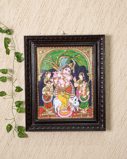 Tanjore Painting - Krishna with Gopikas - Flat (Gold Foil) - 15x12 inch - WL5243