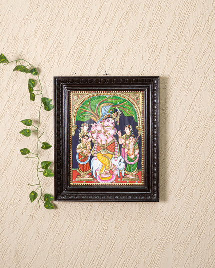 Tanjore Painting - Krishna with Gopikas - Flat (Gold Foil) - 15x12 inch - WL5243