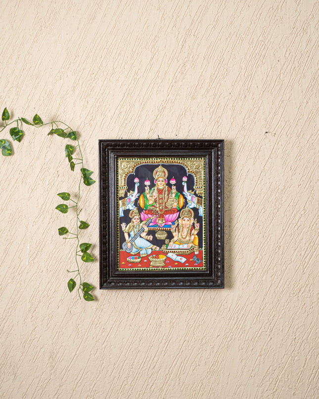 Tanjore Painting - Lakshmi-Ganesha-Saraswathi - Flat (Gold Foil) - 15x12 inch - WL5244