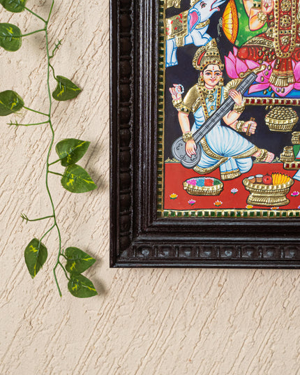 Tanjore Painting - Lakshmi-Ganesha-Saraswathi - Flat (Gold Foil) - 15x12 inch - WL5244