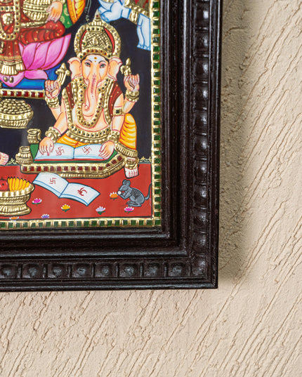Tanjore Painting - Lakshmi-Ganesha-Saraswathi - Flat (Gold Foil) - 15x12 inch - WL5244