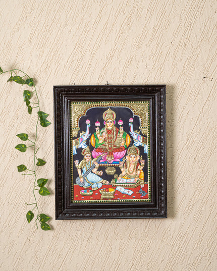 Tanjore Painting - Lakshmi-Ganesha-Saraswathi - Flat (Gold Foil) - 15x12 inch - WL5244