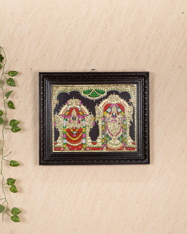 Tanjore Painting - Balaji-Padmavati Thayar - Flat (Gold Foil) - 15x12 inch - WL5246