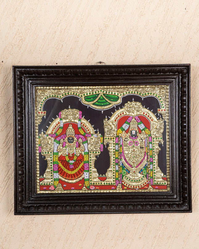 Tanjore Painting - Balaji-Padmavati Thayar - Flat (Gold Foil) - 15x12 inch - WL5246
