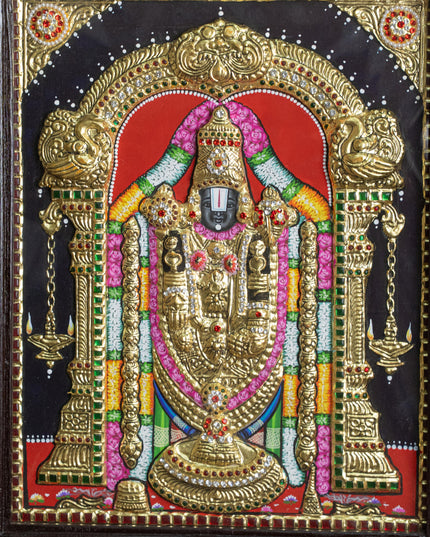 Tanjore Painting - Tirupati Balaji - Semi Embossed - 15x12 inch - WL5248