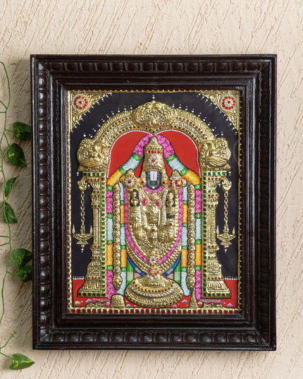 Tanjore Painting - Tirupati Balaji - Semi Embossed - 15x12 inch - WL5248