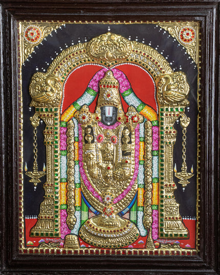 Tanjore Painting - Tirupati Balaji - Semi Embossed - 15x12 inch - WL5248