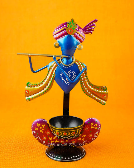 Metal Handpainted Krishna T Light Holder - Set of 2 - WL5255-1