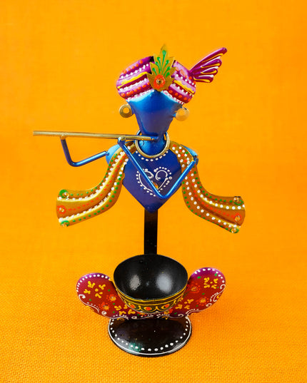 Metal Handpainted Krishna T Light Holder - Set of 2 - WL5255-1