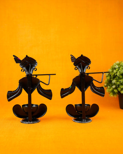 Metal Handpainted Krishna T Light Holder - Set of 2 - WL5255-1