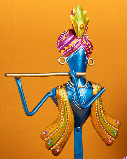 Metal Handpainted Krishna T Light Holder - Set of 2 - WL5255-2