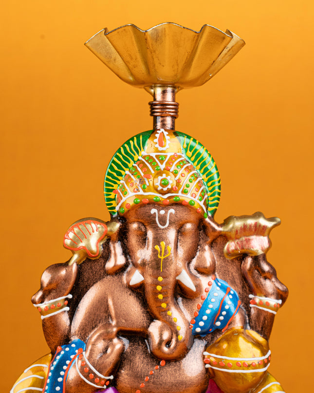 Metal Handpainted Ganesha T Light Holder - Set of 2 - WL5257