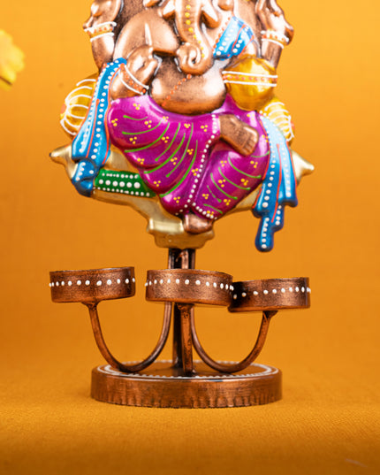 Metal Handpainted Ganesha T Light Holder - Set of 2 - WL5257