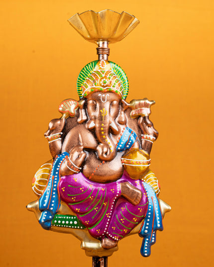 Metal Handpainted Ganesha T Light Holder - Set of 2 - WL5257
