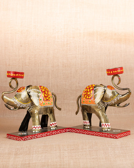 Metal Handpainted Elephant  T Light Holder - Set of 2 - WL5260