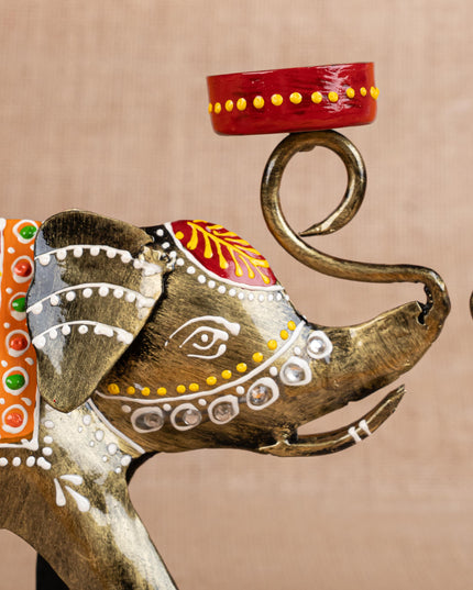 Metal Handpainted Elephant  T Light Holder - Set of 2 - WL5260