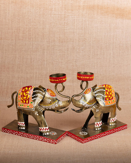 Metal Handpainted Elephant  T Light Holder - Set of 2 - WL5260