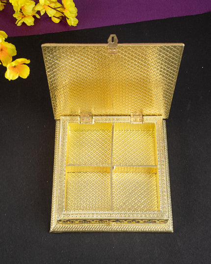 Customized - Meenakari Dry Fruit Box - Gold - 8x8 inch - WL5261