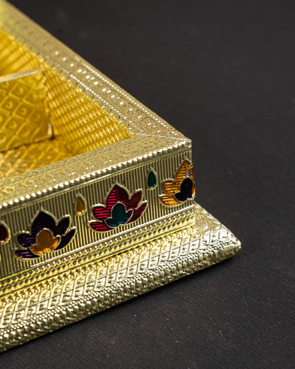 Customized - Meenakari Dry Fruit Box - Gold - 8x8 inch - WL5261