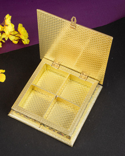 Customized - Meenakari Dry Fruit Box - Gold - 8x8 inch - WL5261