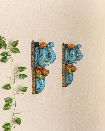 Wooden Carved Elephant Bracket - 12 inch - Set of 2 - WL5262
