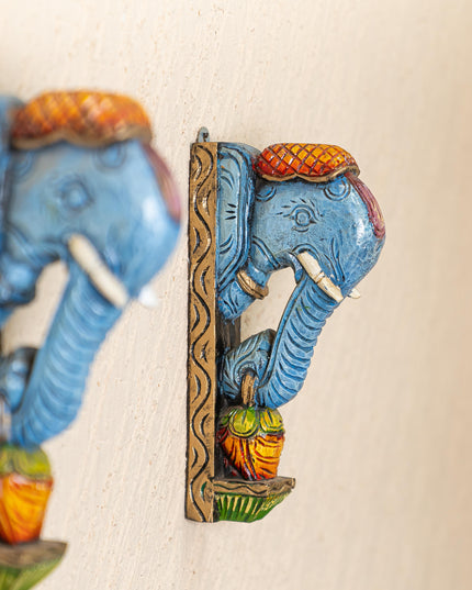 Wooden Carved Elephant Bracket - 12 inch - Set of 2 - WL5263