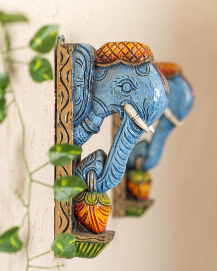 Wooden Carved Elephant Bracket - 12 inch - Set of 2 - WL5263