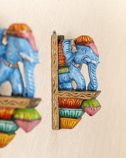 Wooden Carved Elephant Bracket - 12 inch - Set of 2 - WL5264