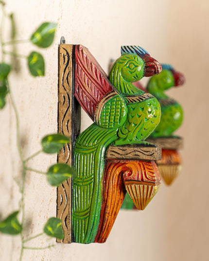 Wooden Carved Parrot Bracket - 12 inch - Set of 2 - WL5265