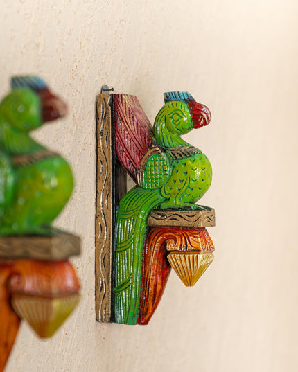 Wooden Carved Parrot Bracket - 12 inch - Set of 2 - WL5265