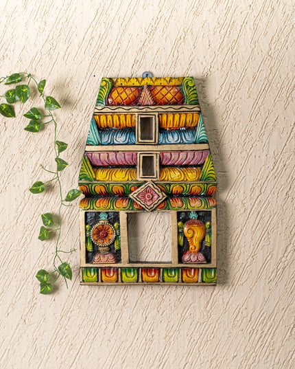 Wooden Carved - Kovil Gopuram with Shankh Chakra Wall Hanging - 18 inch - WL5266