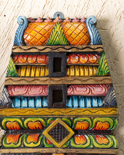 Wooden Carved - Kovil Gopuram Wall Hanging - 15 inch - WL5268