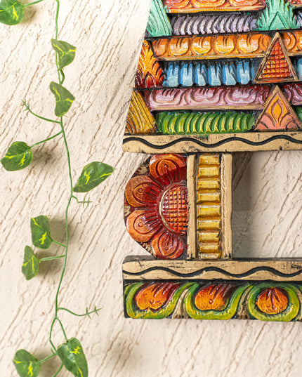 Wooden Carved - Kovil Gopuram Wall Hanging - 15 inch - WL5269