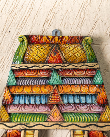 Wooden Carved - Kovil Gopuram Wall Hanging - 15 inch - WL5269