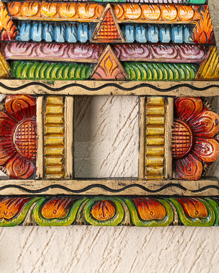 Wooden Carved - Kovil Gopuram Wall Hanging - 15 inch - WL5269