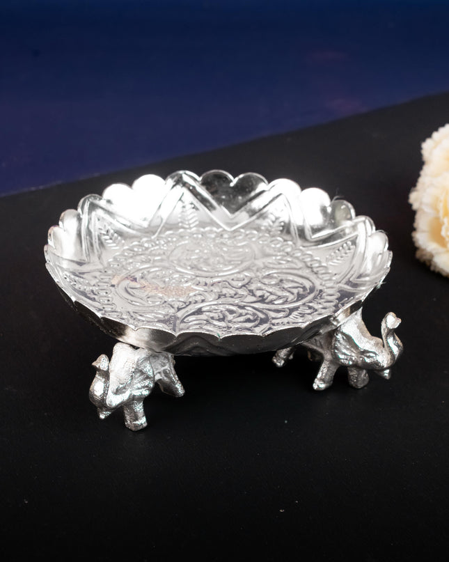 Fancy Pooja Tray with Elephant Stand - 6 inch - WL5270