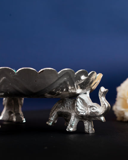 Fancy Pooja Tray with Elephant Stand - 6 inch - WL5270