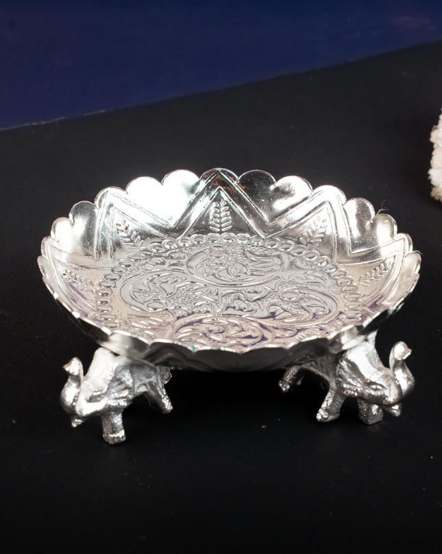 Fancy Pooja Tray with Elephant Stand - 6 inch - WL5270