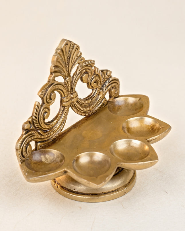 Brass Five Face Diya - 4 inch - WL5272