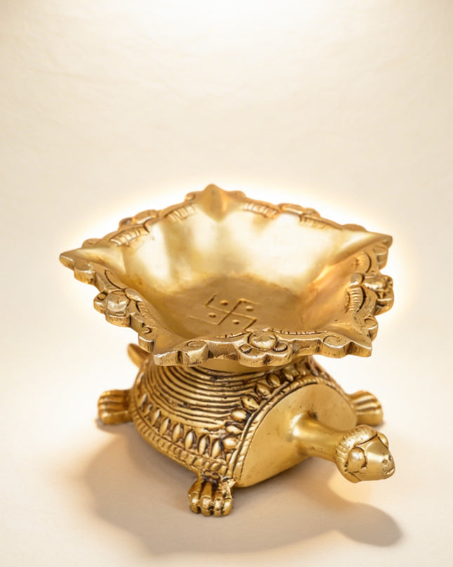 Brass Tortoise with Diya - 2 inch - WL5278