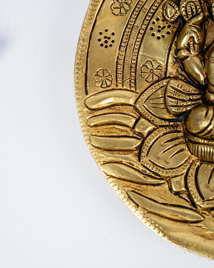 Brass Lotus Ganesha Round Plate Wall Hanging - 7 inch - WL5284