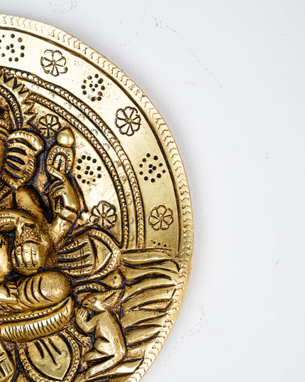 Brass Lotus Ganesha Round Plate Wall Hanging - 7 inch - WL5284