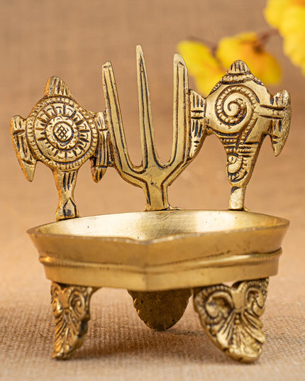 Brass Shanku Chakra Namah with Diya - 5 inch - WL5287