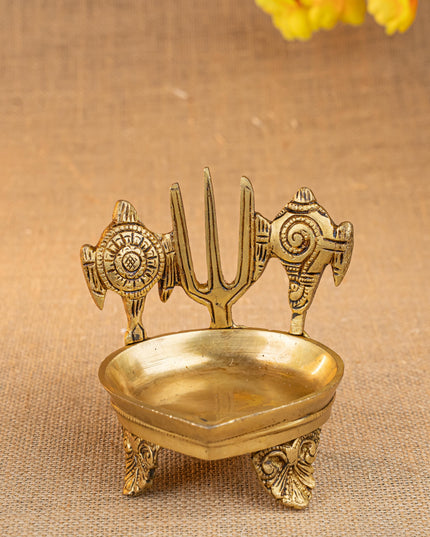 Brass Shanku Chakra Namah with Diya - 5 inch - WL5287