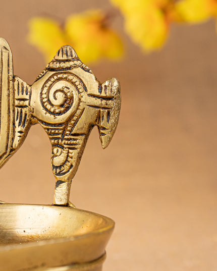 Brass Shanku Chakra Namah with Diya - 5 inch - WL5287