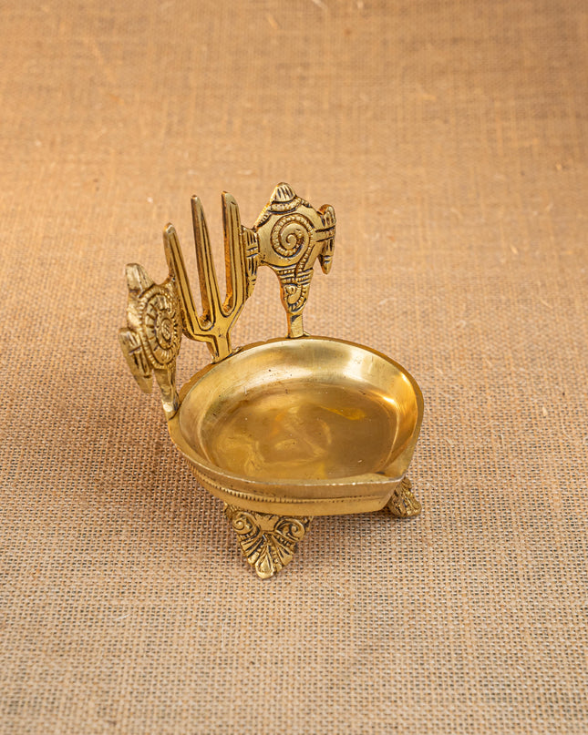 Brass Shanku Chakra Namah with Diya - 5 inch - WL5287