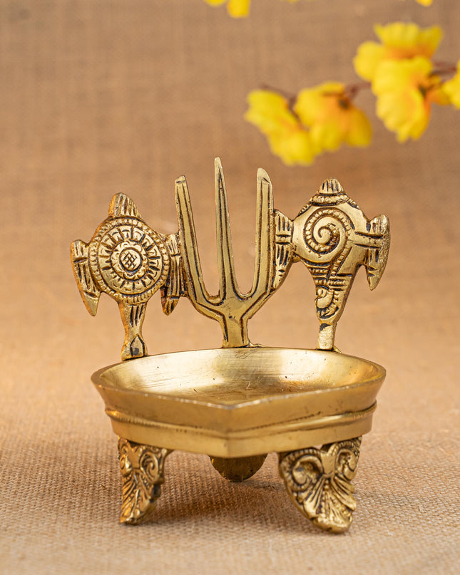 Brass Shanku Chakra Namah with Diya - 5 inch - WL5287